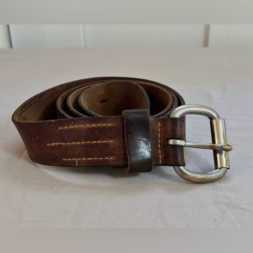 Vintage Made in USA Solid Brass Buckle Brown Leather Belt  40 (36–46 Fit)